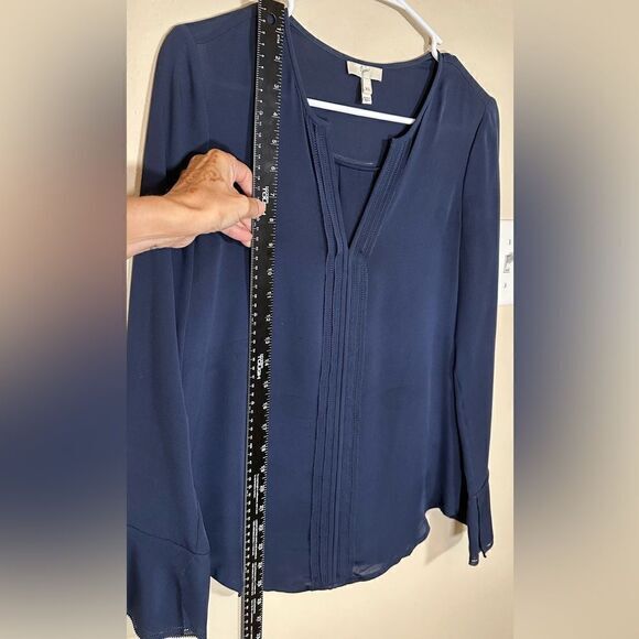 Joie tunic Silk Blouse Navy Blue ruffle long sleeves size XS - Picture 8 of 8